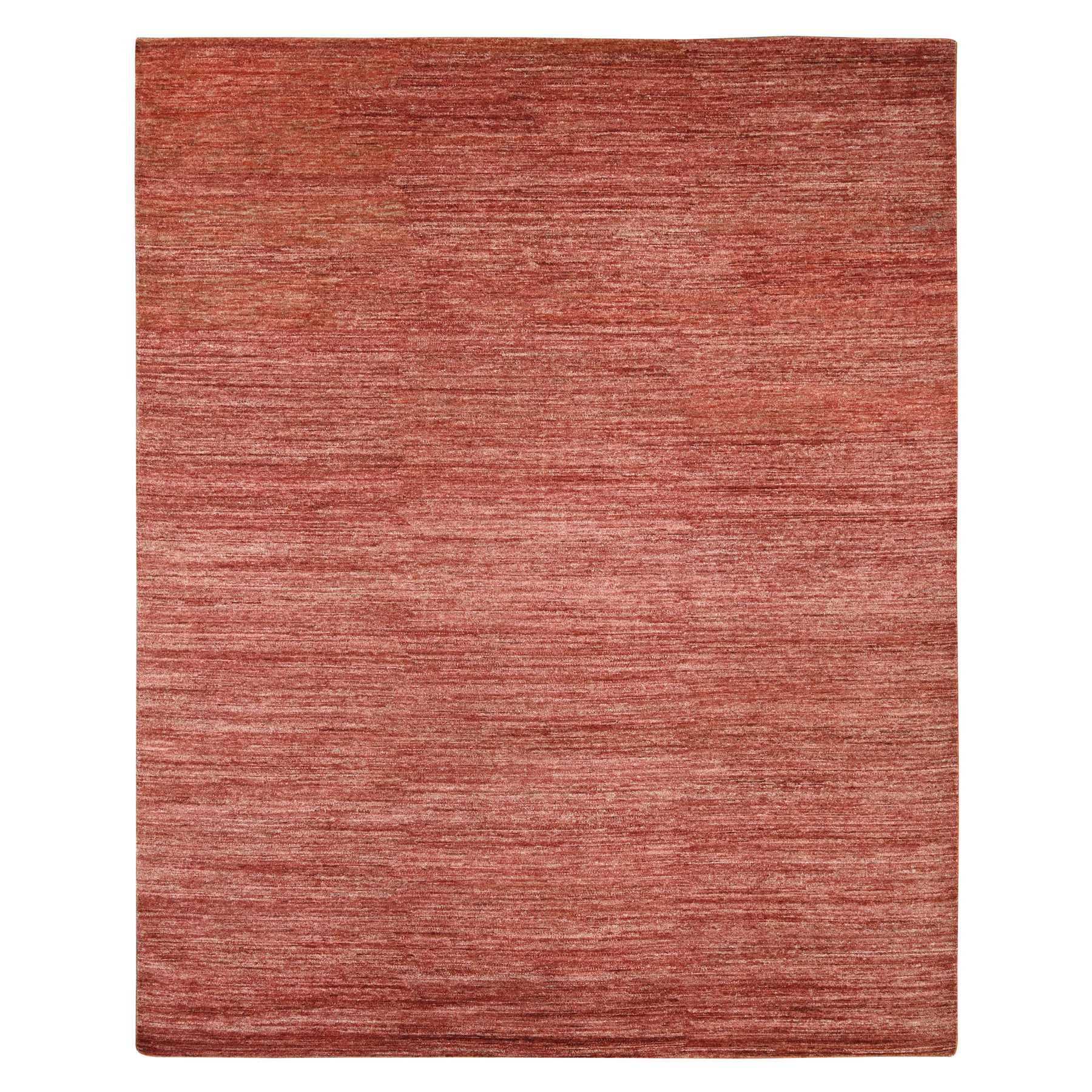 7'8"x9'8" Lychee Red, Plain Solid Pattern, Hand Knotted, Hand Spun Ghazni Wool, Lush and Plush, Oriental Rug 